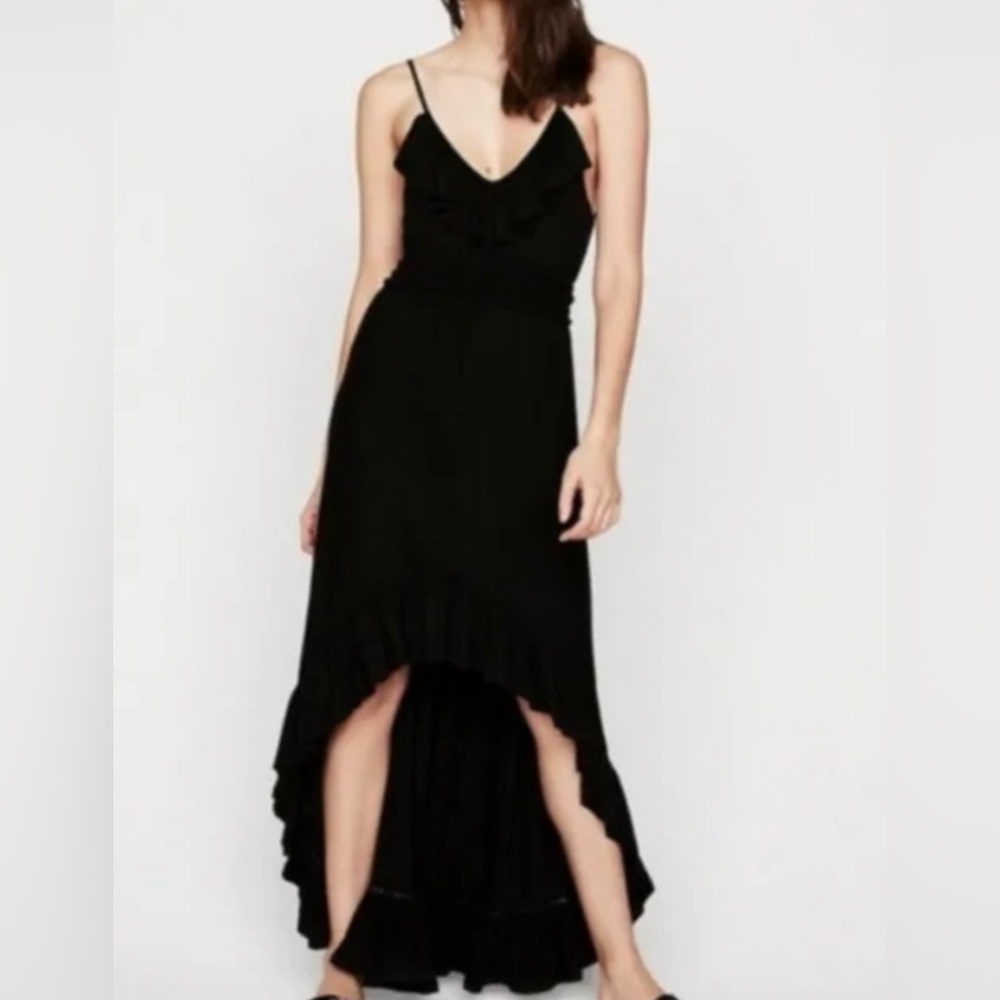 Express Black Stretchy Ruffles Cut Out High Low Maxi Size Medium